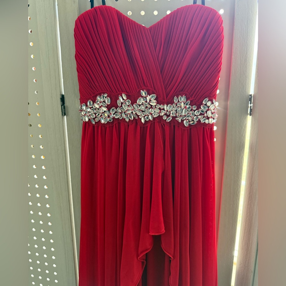 Xtraordinary Red Strapless Dress with Silver Embellishments